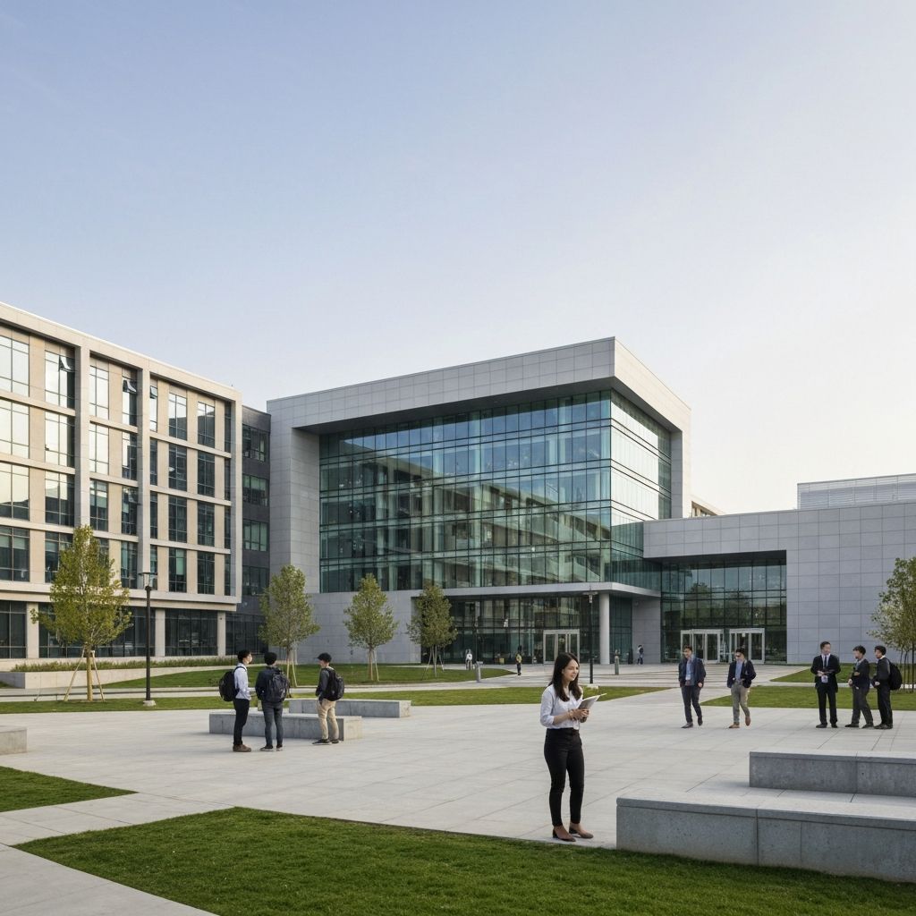 University campus with students